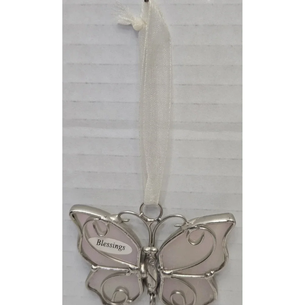 Lot of 2 Vtg Ganz Stained Glass Butterfly Ornaments Suncatcher Blessings Freedom
